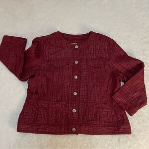 Ruby Rd. Burgundy Crinkle Textured Button-up Jacket EUC Women’s Size 14